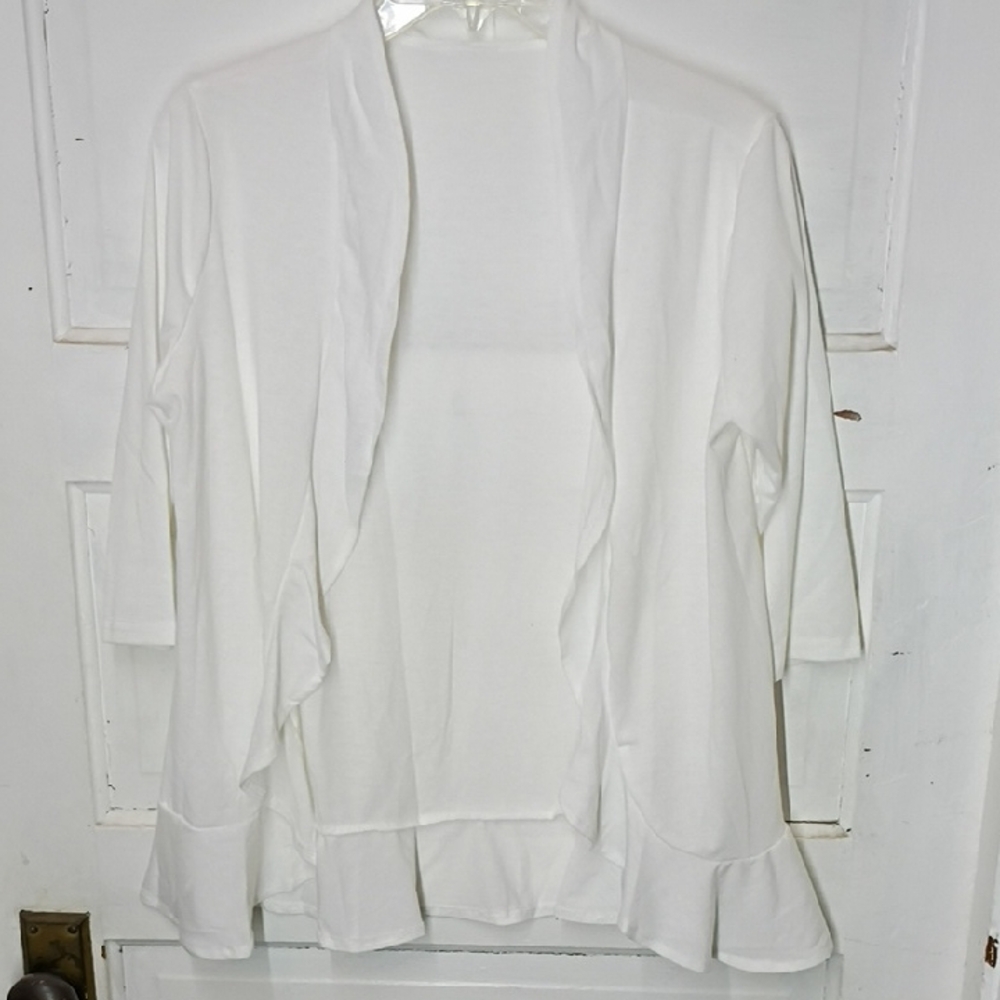 Elegant White Women's Ruffle Cardigan